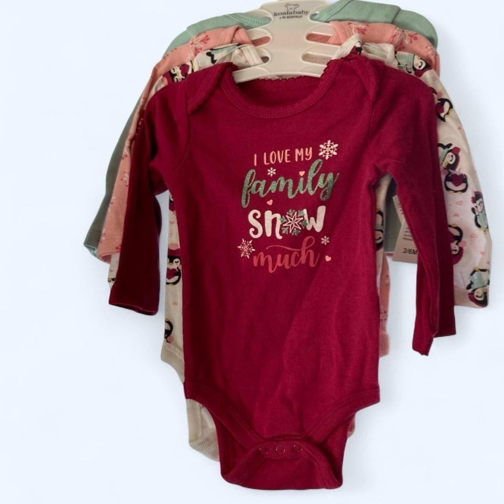 Christmas Onesies Burgundy green peach & white w detail 3/6 M Koala Baby NWT